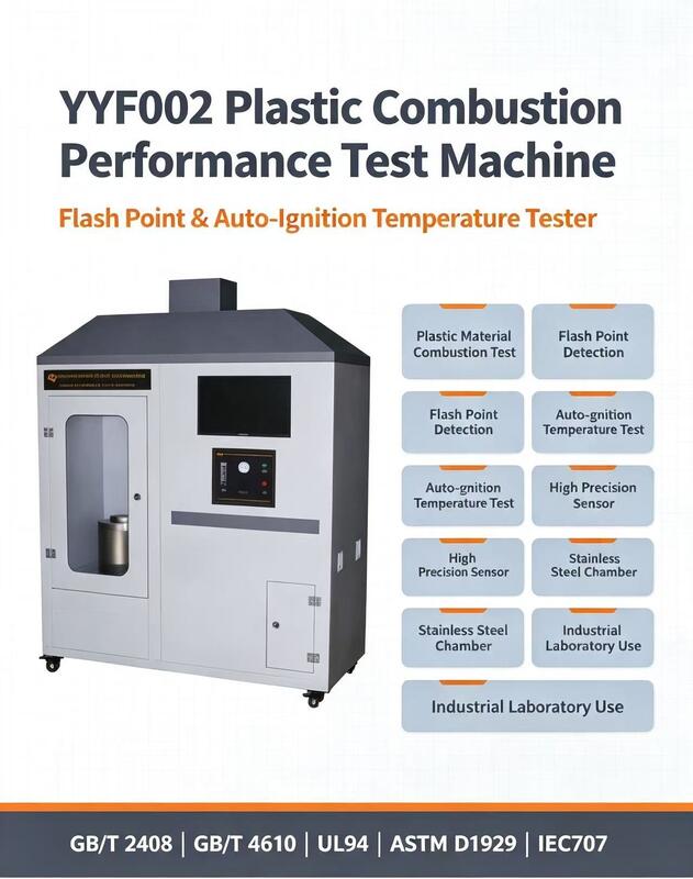 اختبار قابلية البلاستيك للاشتعال مع معايير UL94 ASTM D1929 IEC707 ، تدفق الهواء القابل للتعديل 0 ~ 100mm / s ودقة درجة الحرارة ± 1 °C