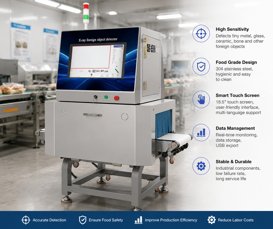 Industrial X-Ray Foreign Object Detection Equipment for Food Processing Line Metal and Non-Metal Contaminant Inspection