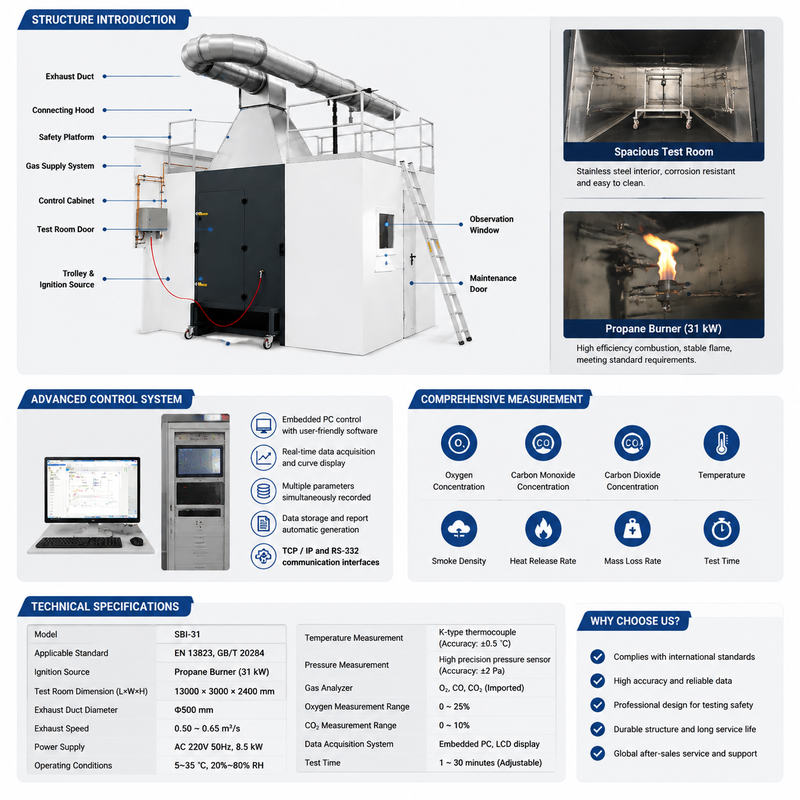 Automatic Single Burning Item Test Apparatus SBI Reaction to Fire Testing Equipment for Construction Materials