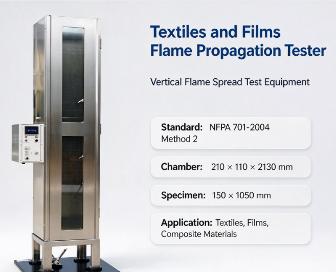 Textiles and Films Flame Propagation Tester NFPA 701-2004 Method 2 Vertical Flame Spread Test Machine